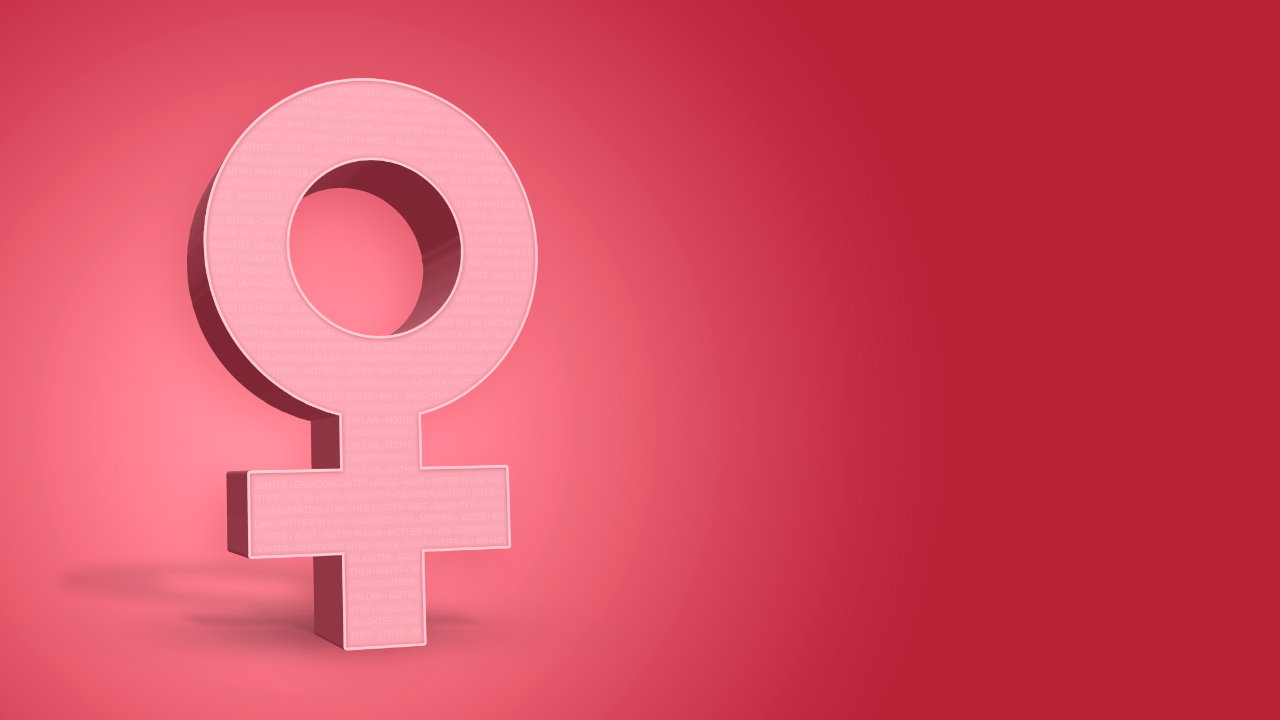 A digital illustration of a pink female symbol on a darker pink background